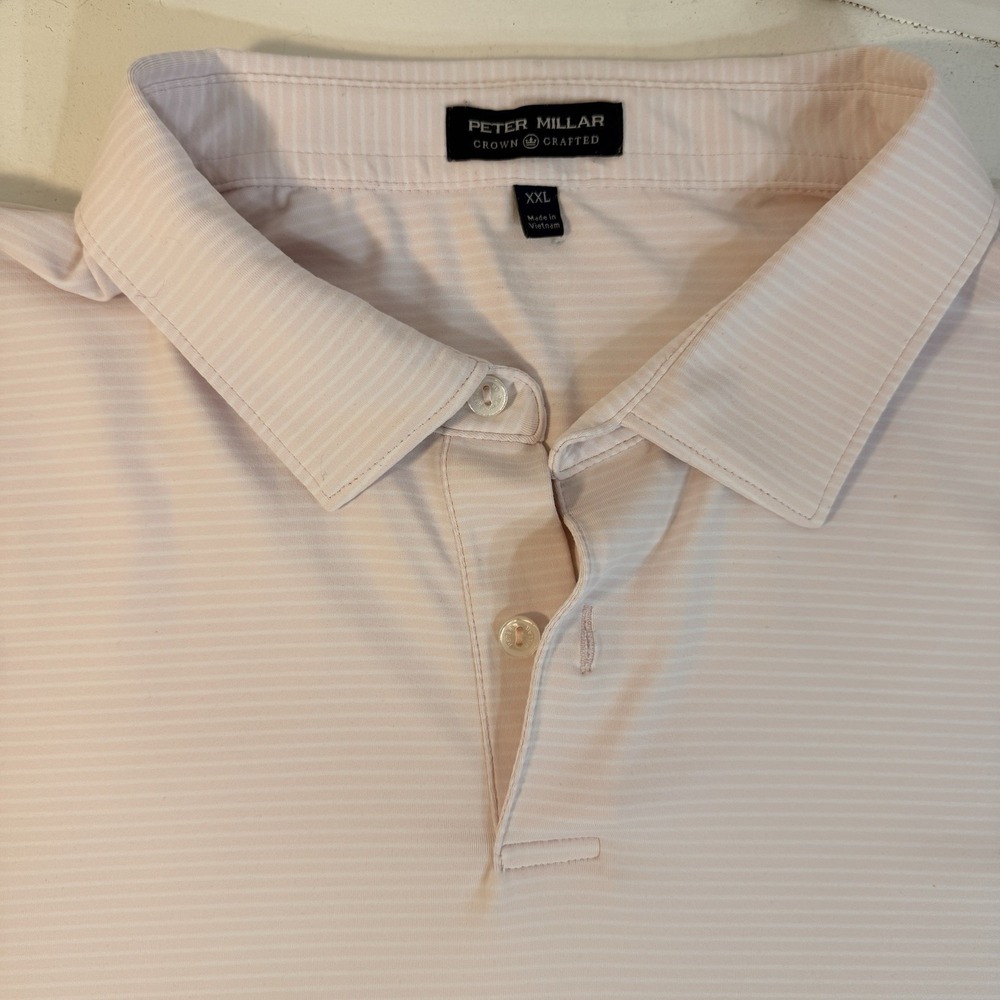 Peter Millar Crown Crafted Stripe Stripes Performance Polo XXL 2XL Pink Striped